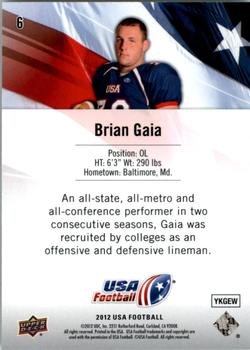 2012 Upper Deck USA Football #6 Brian Gaia Back