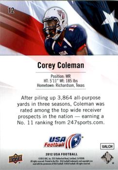 2012 Upper Deck USA Football #12 Corey Coleman Back