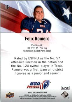 2012 Upper Deck USA Football #16 Felix Romero Back