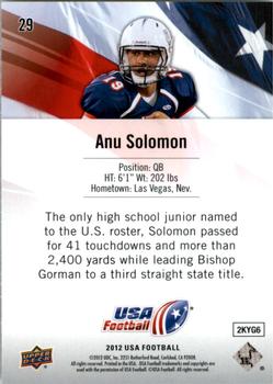 2012 Upper Deck USA Football #29 Anu Solomon Back