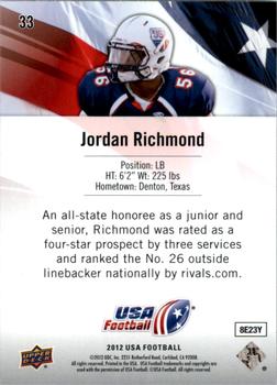 2012 Upper Deck USA Football #33 Jordan Richmond Back