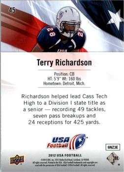 2012 Upper Deck USA Football #45 Terry Richardson Back