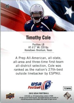 2012 Upper Deck USA Football #46 Timothy Cole Back