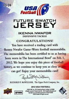 2012 Upper Deck USA Football - Future Swatch Jersey #FS-24 Ikenna Nwafor Back