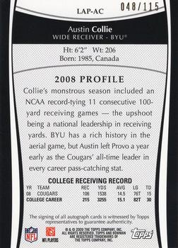 2009 Bowman Draft Picks - College Letter Patch Autographs #LAP-AC Austin Collie Back