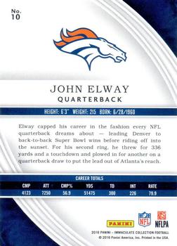 2016 Panini Immaculate Collection #10 John Elway Back