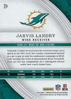 2016 Panini Immaculate Collection #27 Jarvis Landry Back