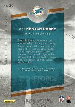 2016 Panini Absolute - Rookie Force Materials Blue #25 Kenyan Drake Back