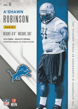 2016 Panini Absolute - Rook Ink Red #5 A'Shawn Robinson Back