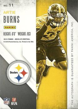 2016 Panini Absolute - Rook Ink Silver #11 Artie Burns Back