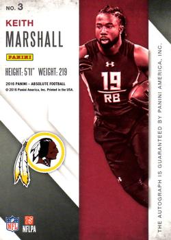 2016 Panini Absolute - Rook Ink Silver #3 Keith Marshall Back