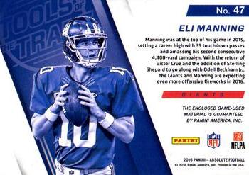 2016 Panini Absolute - Tools Of The Trade Materials Double Prime #47 Eli Manning Back