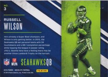 2016 Panini Absolute - Xtreme Team #3 Russell Wilson Back