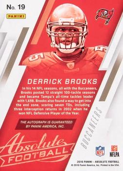 2016 Panini Absolute - Absolute Heroes Autographs Gold #19 Derrick Brooks Back