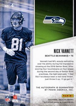 2016 Panini Absolute - Absolutely Ink #4 Nick Vannett Back