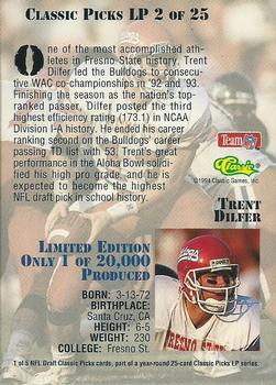 1994 Classic NFL Draft - Classic Picks #LP2 Trent Dilfer Back