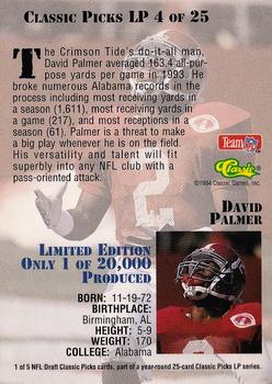 1994 Classic NFL Draft - Classic Picks #LP4 David Palmer Back