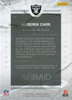 2016 Panini Absolute - Air Raid Materials #8 Derek Carr Back