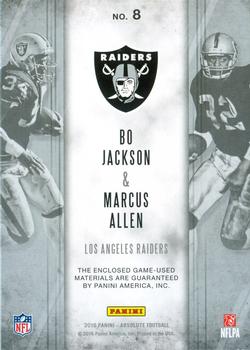 2016 Panini Absolute - Historical Dual Material #8 Marcus Allen / Bo Jackson Back