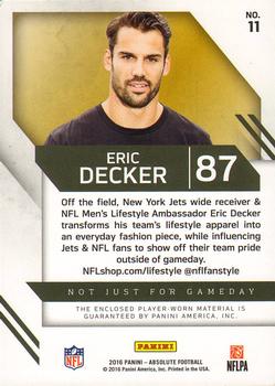2016 Panini Absolute - NFL Lifestyle Materials #11 Eric Decker Back
