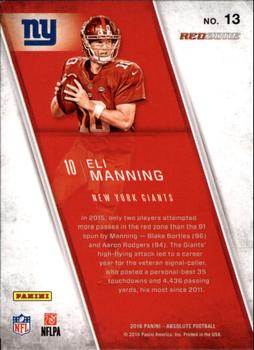 2016 Panini Absolute - Red Zone #13 Eli Manning Back