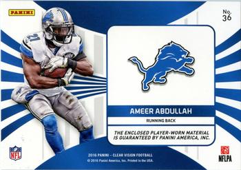 2016 Panini Clear Vision - Clear Cloth Jersey Prime #36 Ameer Abdullah Back