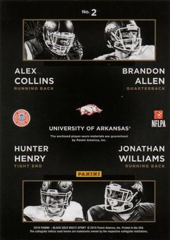 2016 Panini Black Gold Collegiate - Quad Materials #2 Hunter Henry / Alex Collins / Brandon Allen / Jonathan Williams Back