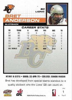 2003 Pacific  CFL - Red #1 Bret Anderson Back