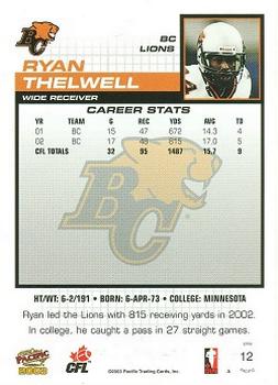 2003 Pacific  CFL - Red #12 Ryan Thelwell Back