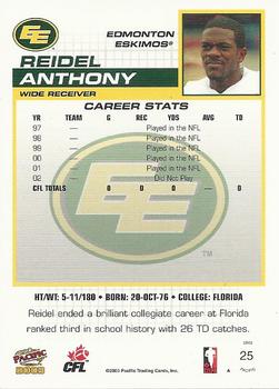 2003 Pacific  CFL - Red #25 Reidel Anthony Back