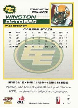2003 Pacific  CFL - Red #31 Winston October Back