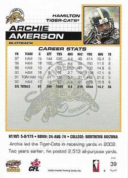 2003 Pacific  CFL - Red #39 Archie Amerson Back
