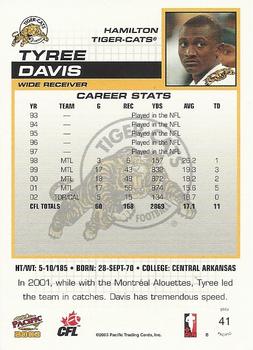 2003 Pacific  CFL - Red #41 Tyree Davis Back