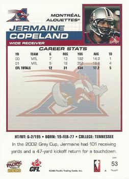 2003 Pacific  CFL - Red #53 Jermaine Copeland Back