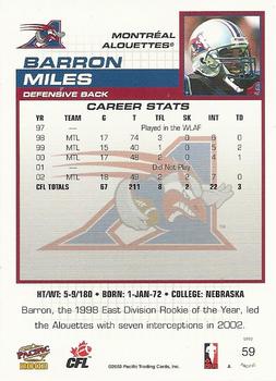 2003 Pacific  CFL - Red #59 Barron Miles Back