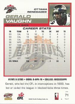 2003 Pacific  CFL - Red #71 Gerald Vaughn Back