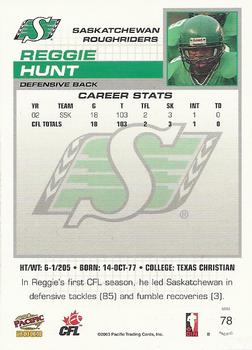 2003 Pacific  CFL - Red #78 Reggie Hunt Back