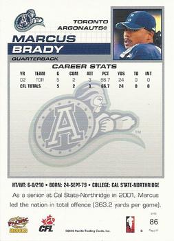 2003 Pacific  CFL - Red #86 Marcus Brady Back