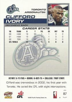 2003 Pacific  CFL - Red #87 Clifford Ivory Back