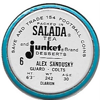 1962 Salada Coins #6 Alex Sandusky Back