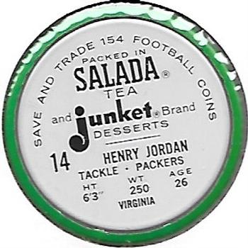 1962 Salada Coins #14 Henry Jordan Back