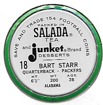 1962 Salada Coins #18 Bart Starr Back