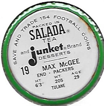 1962 Salada Coins #19 Max McGee Back