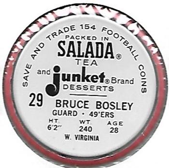 1962 Salada Coins #29 Bruce Bosley Back