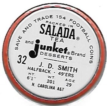 1962 Salada Coins #32 J.D. Smith Back