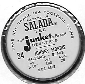1962 Salada Coins #34 Johnny Morris Back