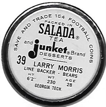 1962 Salada Coins #39 Larry Morris Back