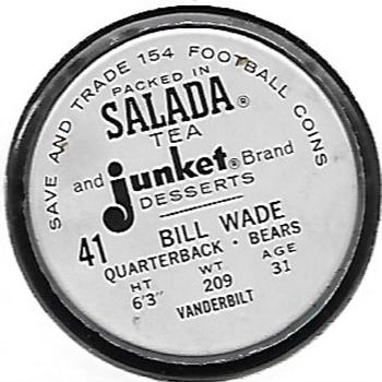 1962 Salada Coins #41 Bill Wade Back