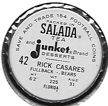 1962 Salada Coins #42 Rick Casares Back