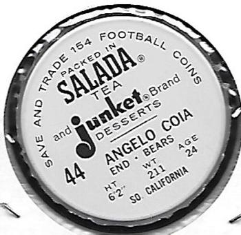 1962 Salada Coins #44 Angelo Coia Back